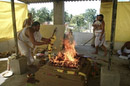 At the end of the 9 days a flower mala is offered into the fire.