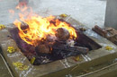 The yagyas conclude each day with the fire ceremony.